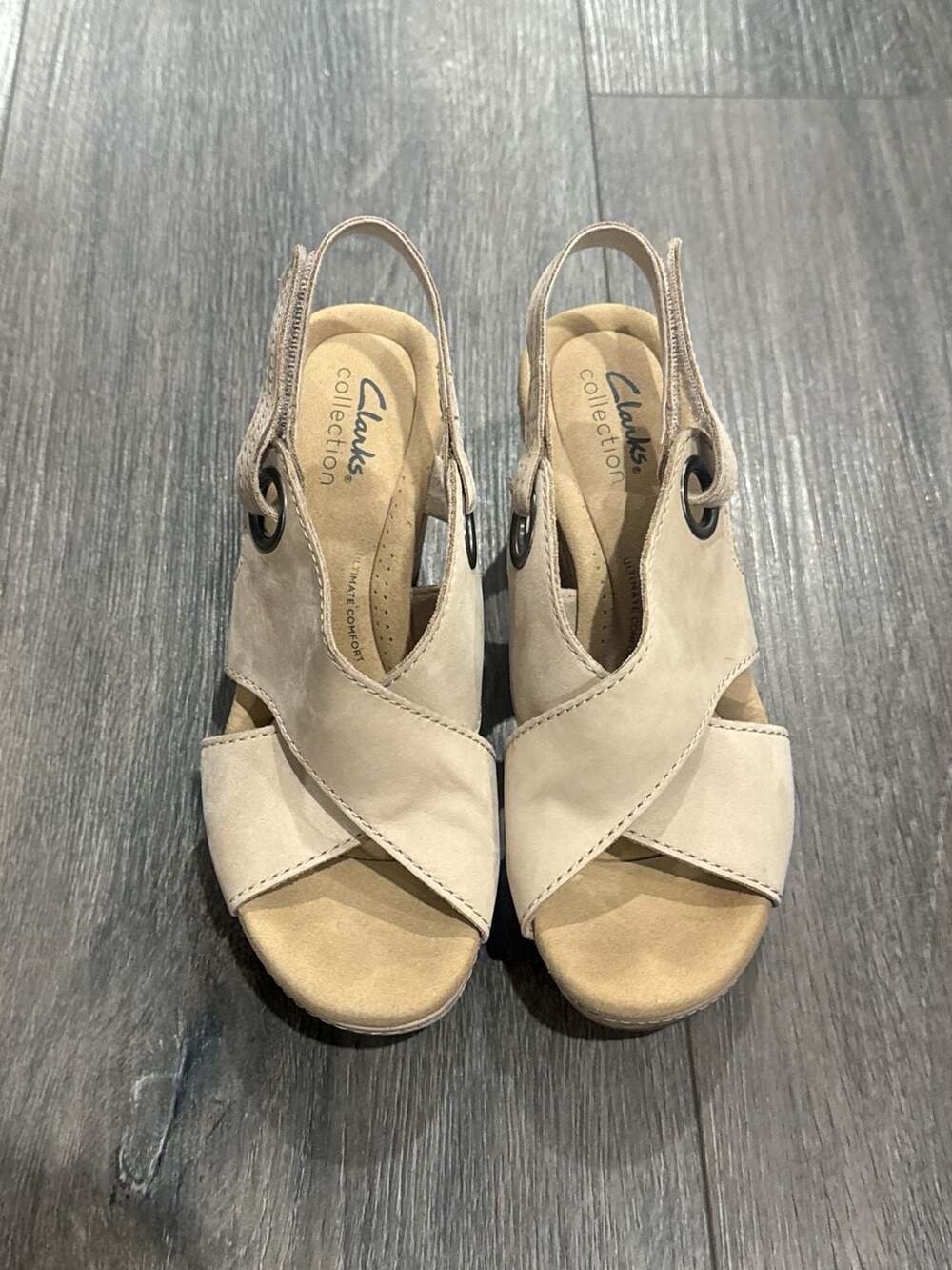 Clarks Collection Annadel Eirwyn Beige Suede Wedge Sandals